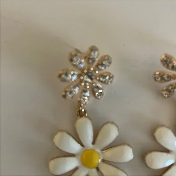Daisy Drop Earrings in Gold and White - Picture 3 of 8